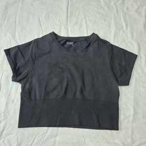 OFFLINE By Aerie Black Crewneck Stretchy Short Sleeve Seamless Crop Top Tshirt